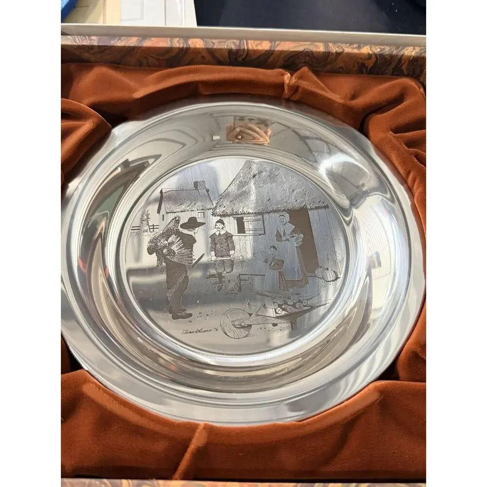 1976 Franklin Mint Sterling Silver Plate Home From The Hunt 6.2 Troy Oz COA